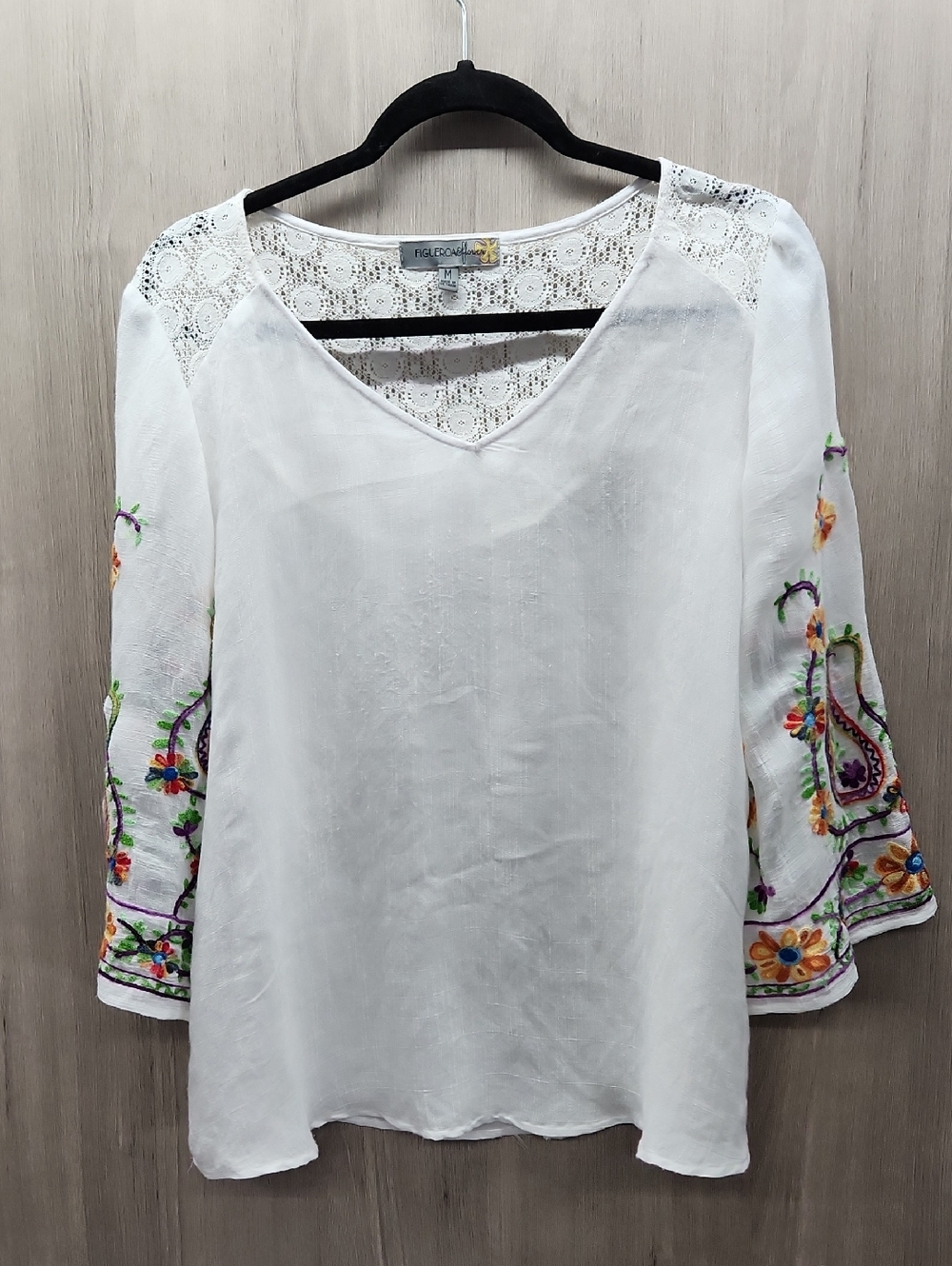 Floral Embroidered Sheer White V-Neck Women’s Top